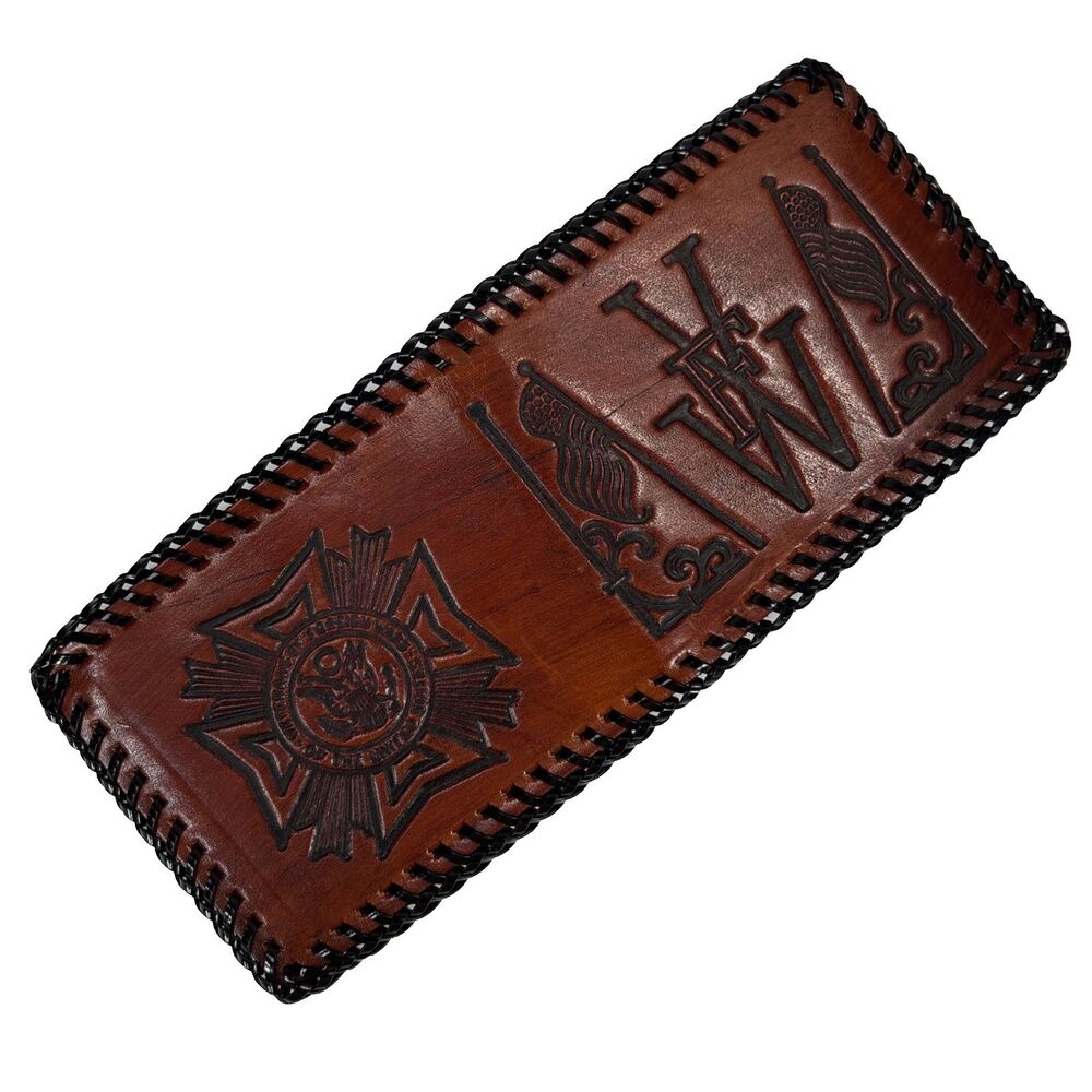 VFW Veteran Foreign Wars Leather Wallet Tooled Brown Billfold New